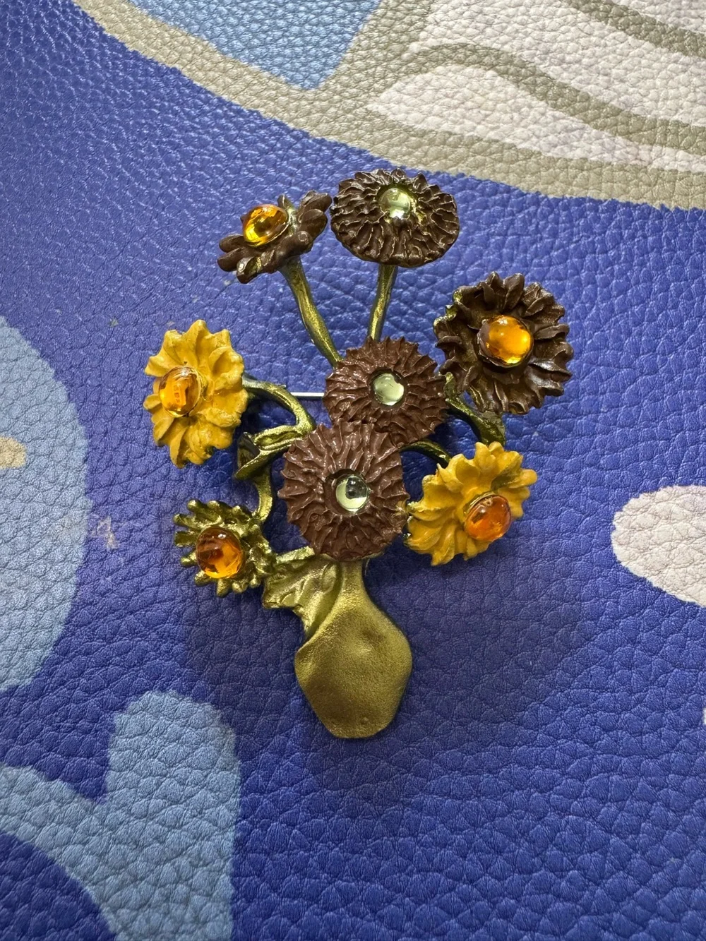 Van Gogh Sunflowers Floral Bouquet Brooch in Yellow and Brown